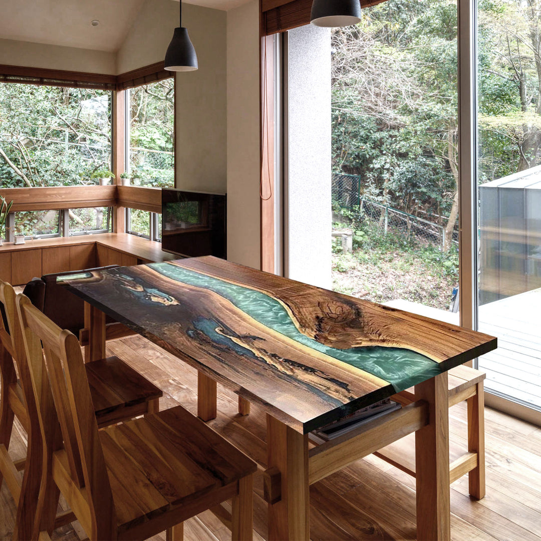 Black walnut table,epoxy table,dining table,resin table,River table,kitchen table,epoxy table top,epoxy counter top,green epoxy table