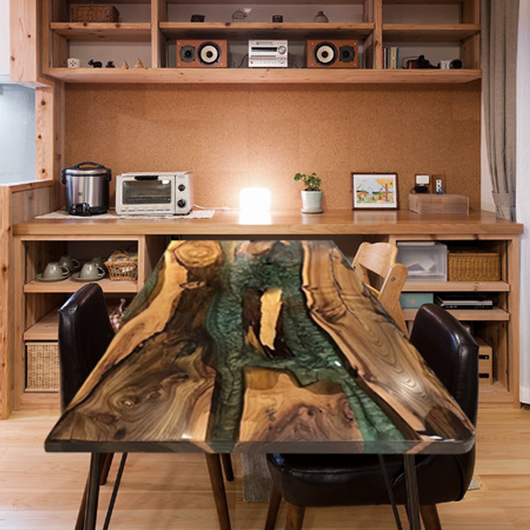 Custom Black Walnut Wood Epoxy Dining Table CRT-104 – SEAWAVETABLE