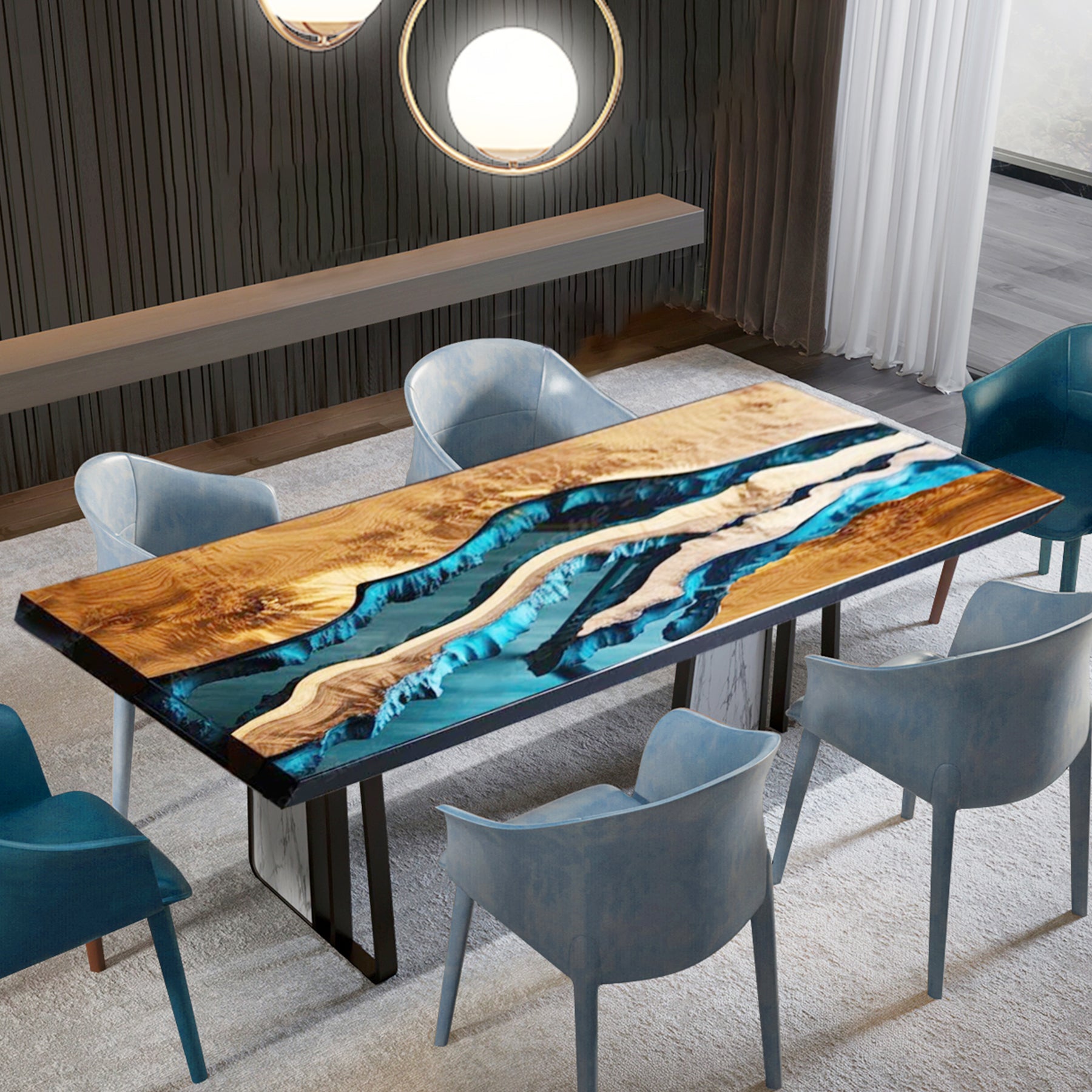 Epoxy Resin and Wood Table SEAWAVETABLE