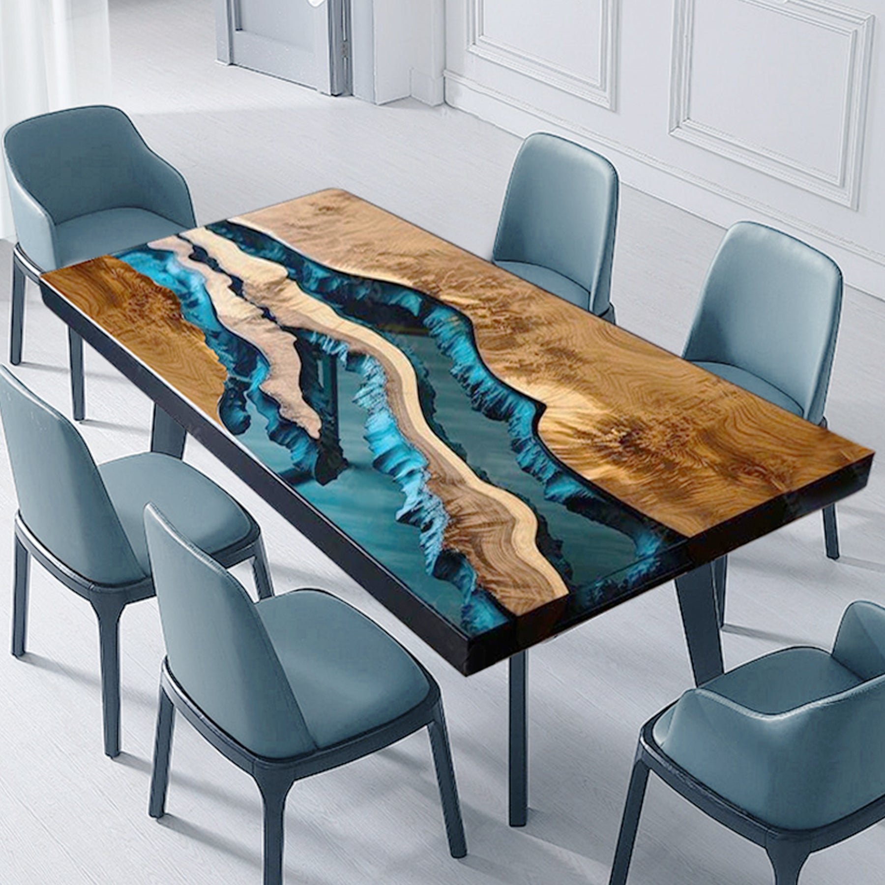 SeaWaveTable CRT-135 wood and clear resin dining table