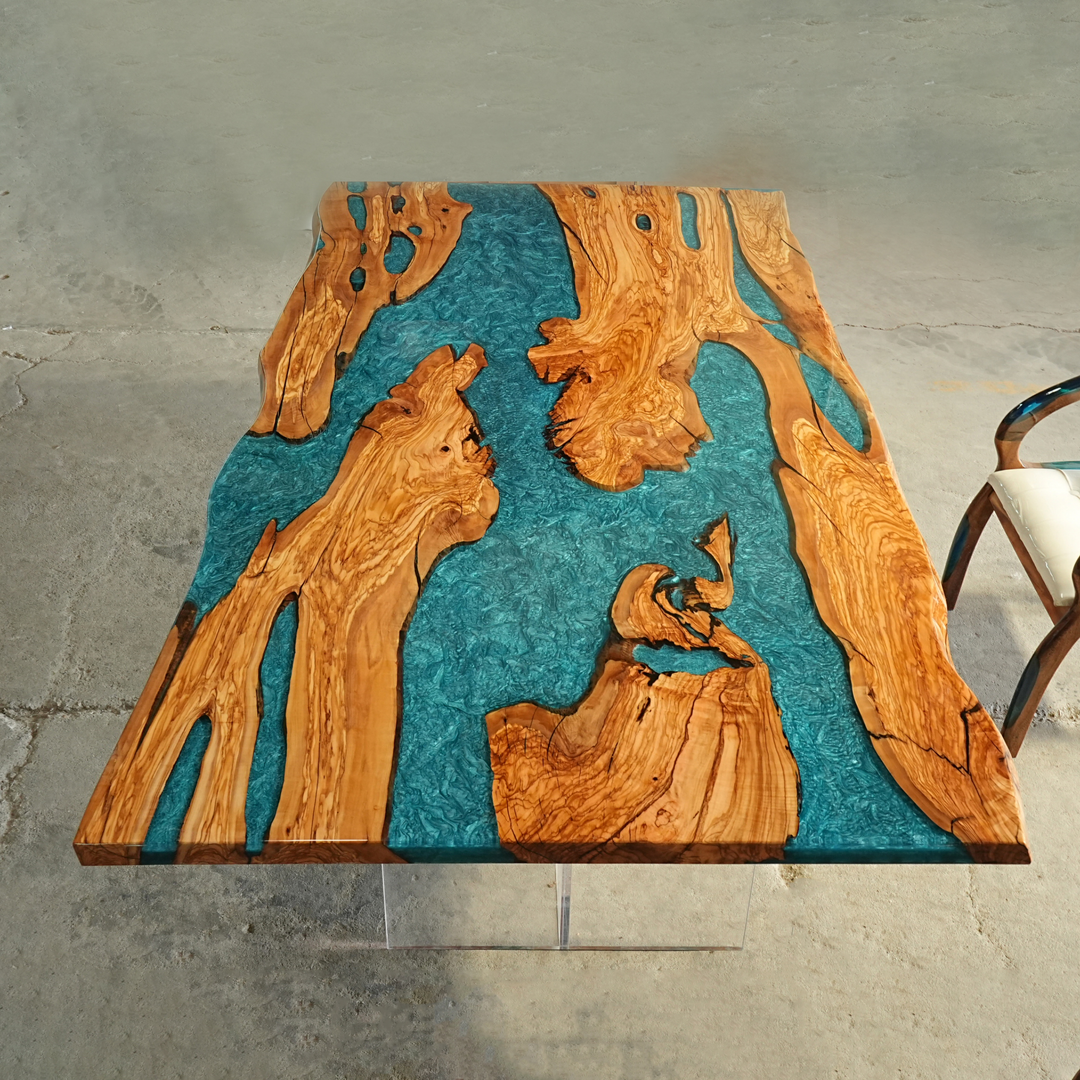 Rustic and modern olive wood epoxy table CRT-051-6