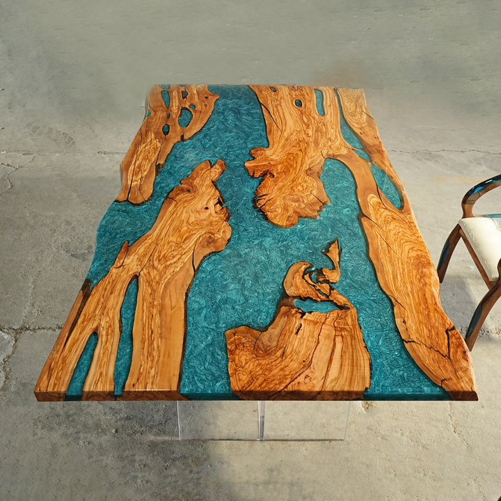 Rustic and modern olive wood epoxy table CRT-051-6