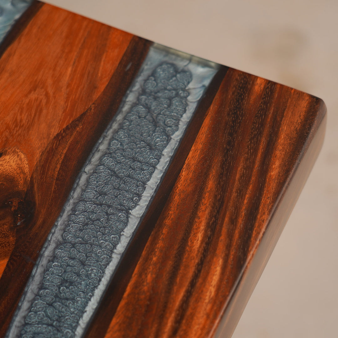 Custom Epoxy Resin River Countertop detail showing natural wood grain, flowing resin inlay, and handcrafted resin table surface quality - SeaWaveTable