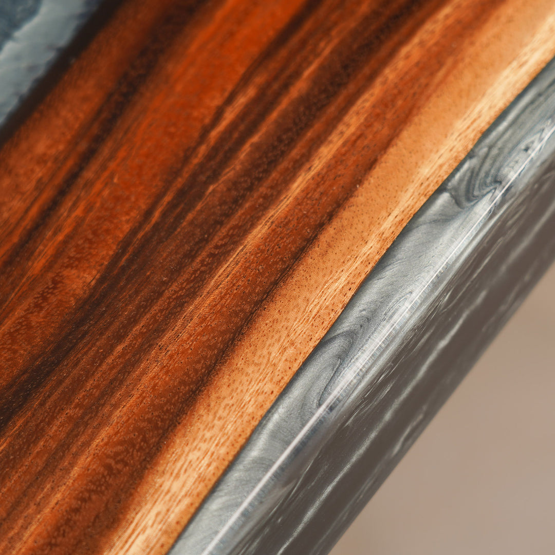 Custom Epoxy Resin River Countertop detail highlighting organic wood patterns, smooth edges, and artistic resin table craftsmanship - SeaWaveTable
