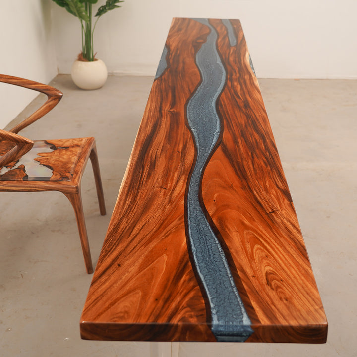 Custom Epoxy Resin River Countertop display showcasing a premium kitchen/bar counter with flowing resin details and a handcrafted resin table design - SeaWaveTable