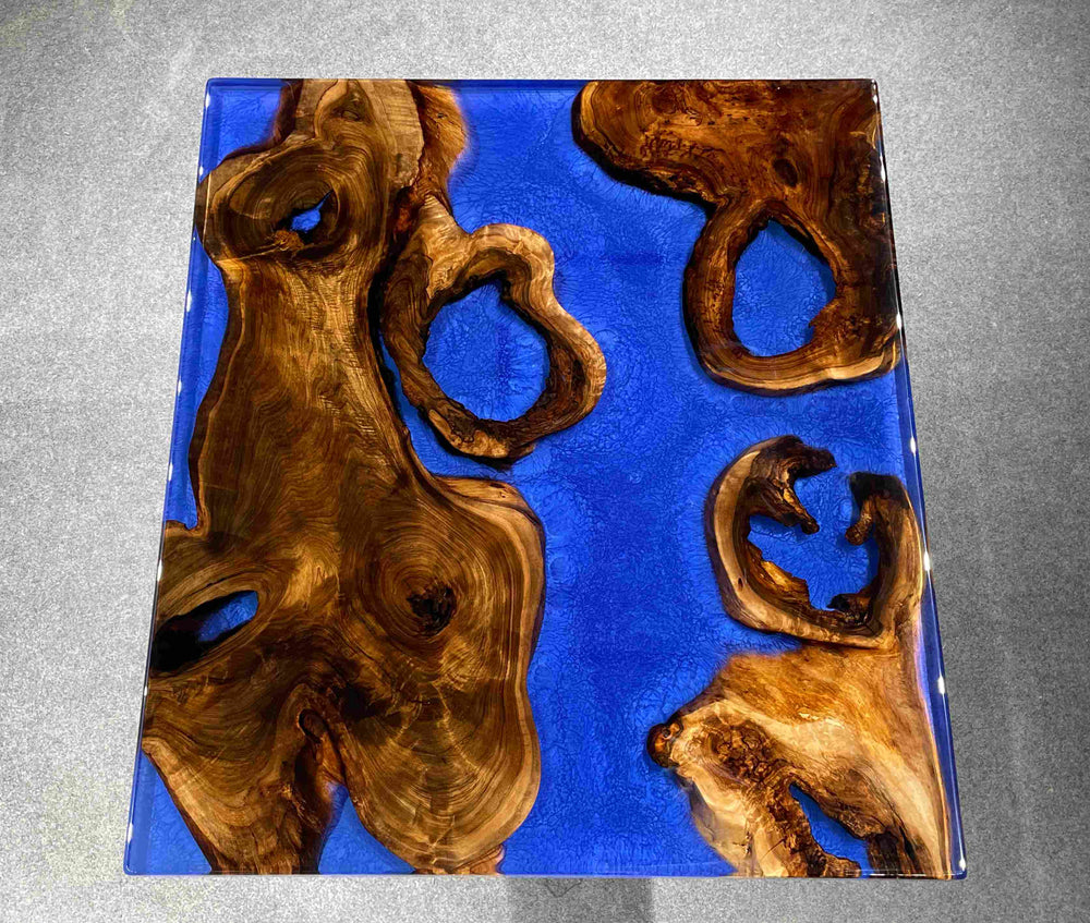 Modern Walnut Epoxy Resin Table – Glossy Finish Square Coffee Table by SeawaveTable