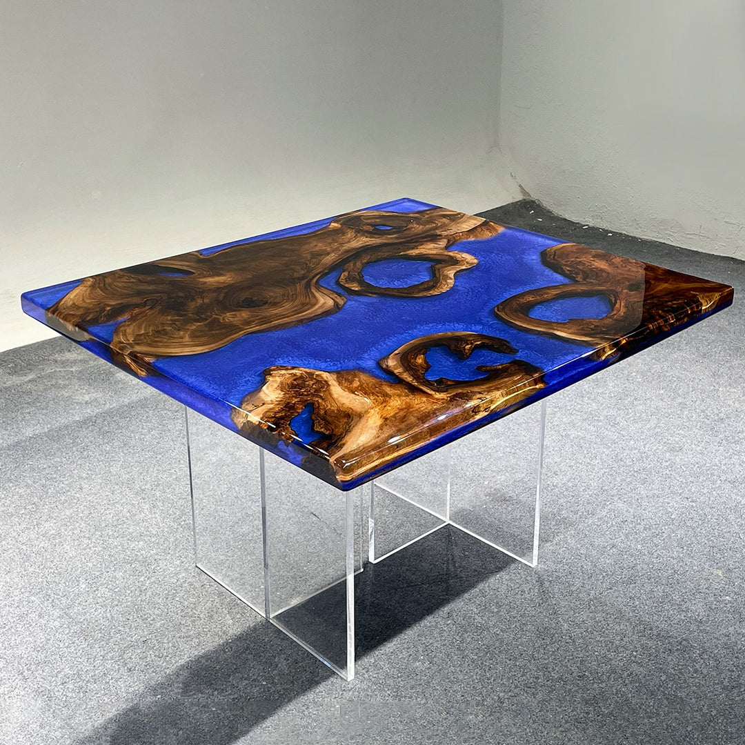 Live-Edge Black Walnut & Blue Resin Dining Table – Custom Wood Slab Furniture