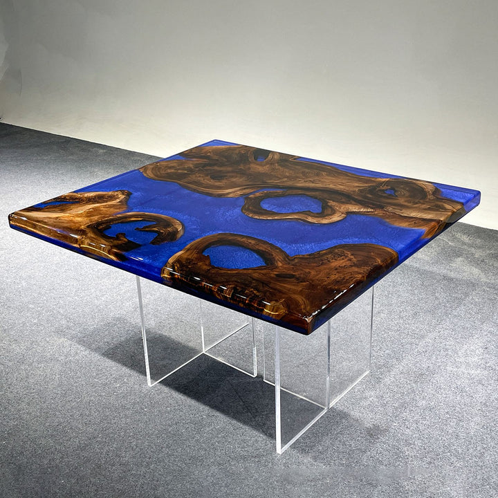 Handcrafted Wood and Resin End Table – Unique Frozen Tides Design – SeawaveTable