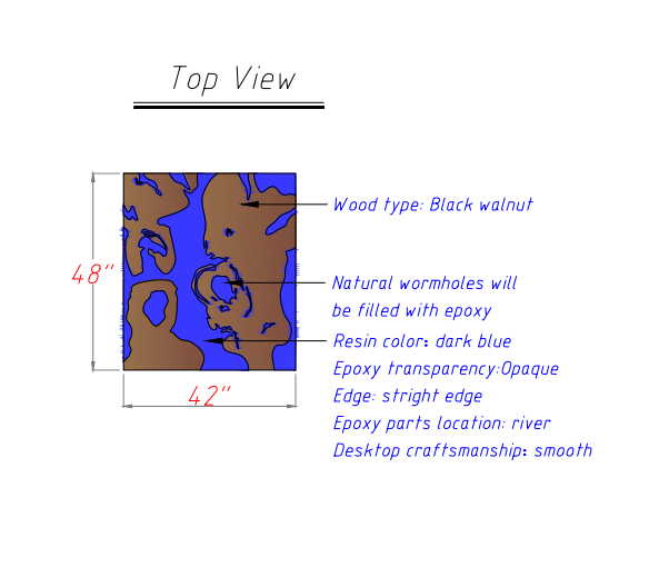 Luxury Wood Slab Coffee Table with Deep Blue Resin River – High-Gloss Finish