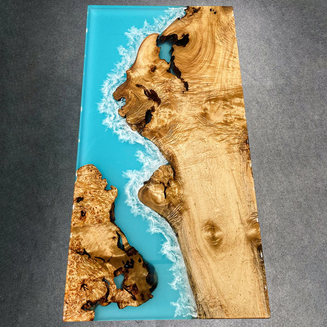 Seawavetable-Golden camphor epoxy ocean table with sea wave