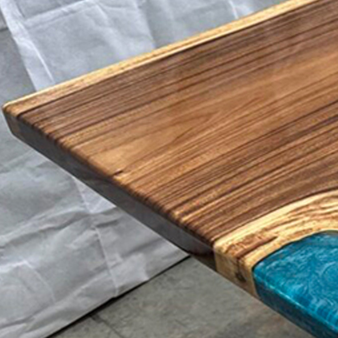 Custom Handcrafted Live Edge Walnut Blue Epoxy Resin River Dining Table CRT-162