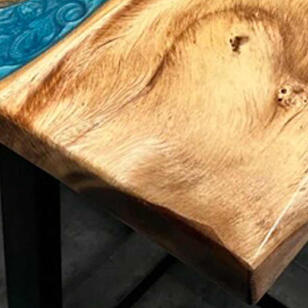 Custom Handcrafted Live Edge Walnut Blue Epoxy Resin River Dining Table CRT-162