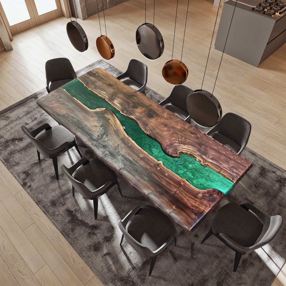 Black walnut table,epoxy table,dining table,resin table,River table,kitchen table,epoxy table top,epoxy counter top,green epoxy table