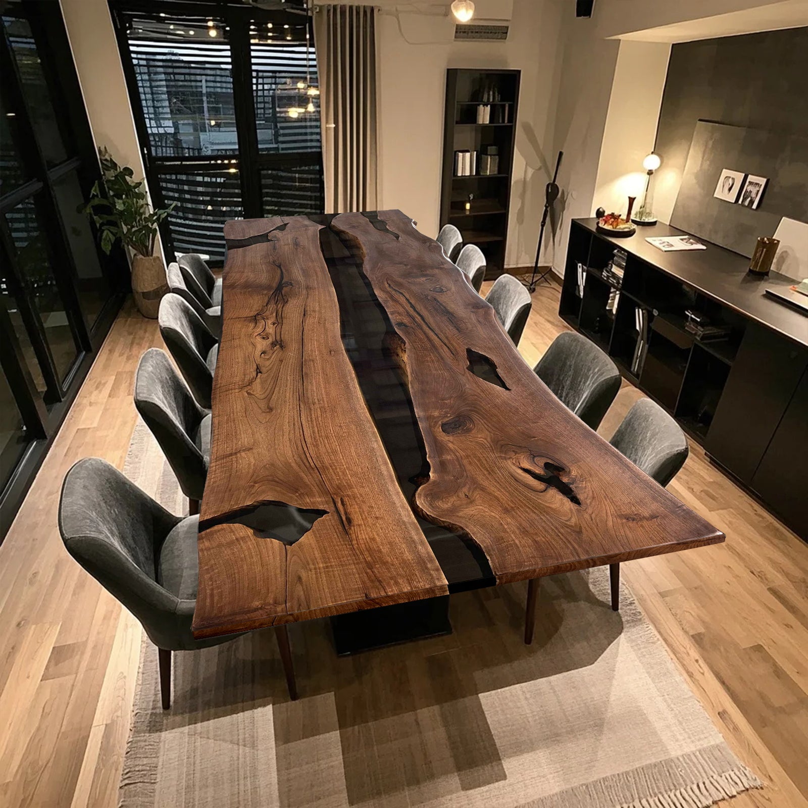Custom Live Edge Epoxy Dining Table with Black Walnut CRT-174 ...