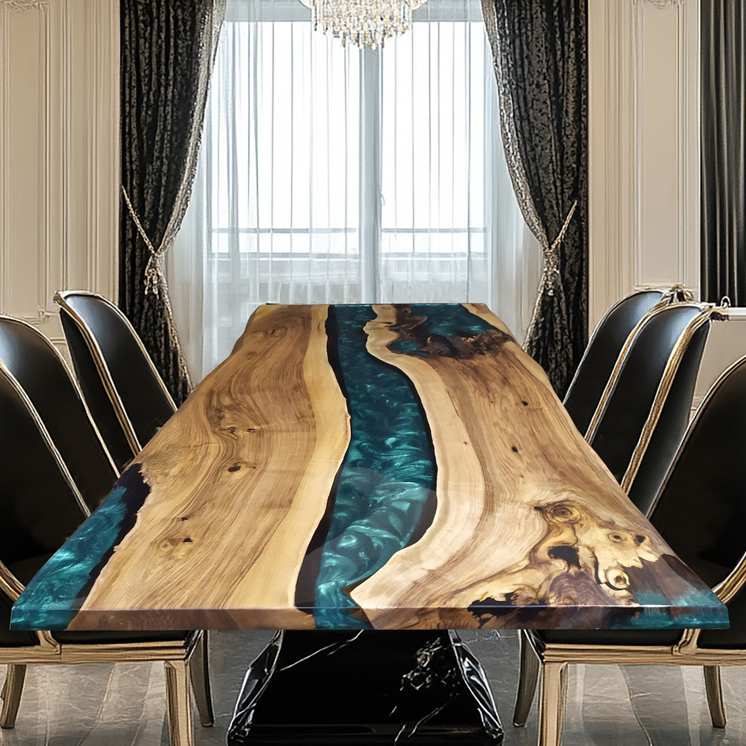 walnut epoxy river table,live edge dining table