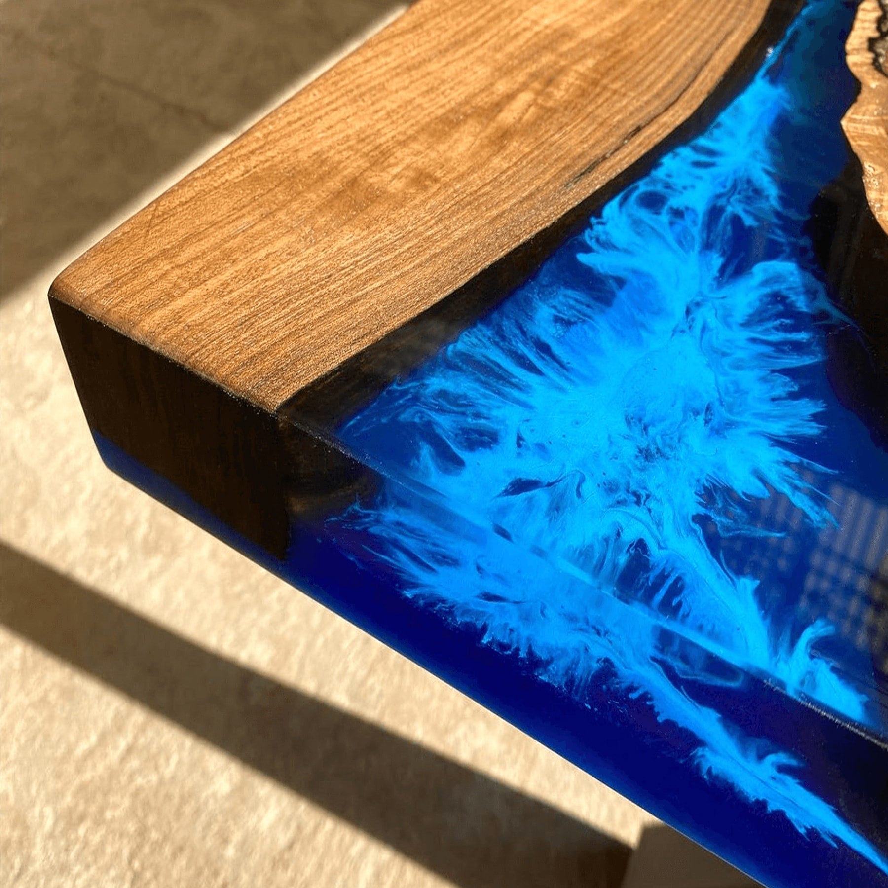 Custom Black Walnut Blue Epoxy River Dining Table Top CRT-142