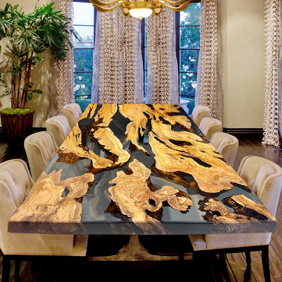 Custom Olive Clear Epoxy Dining Table CRT-149