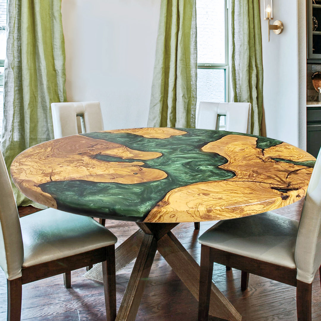 Custom Olive Green Epoxy River Round Coffee Table Top CRT-150