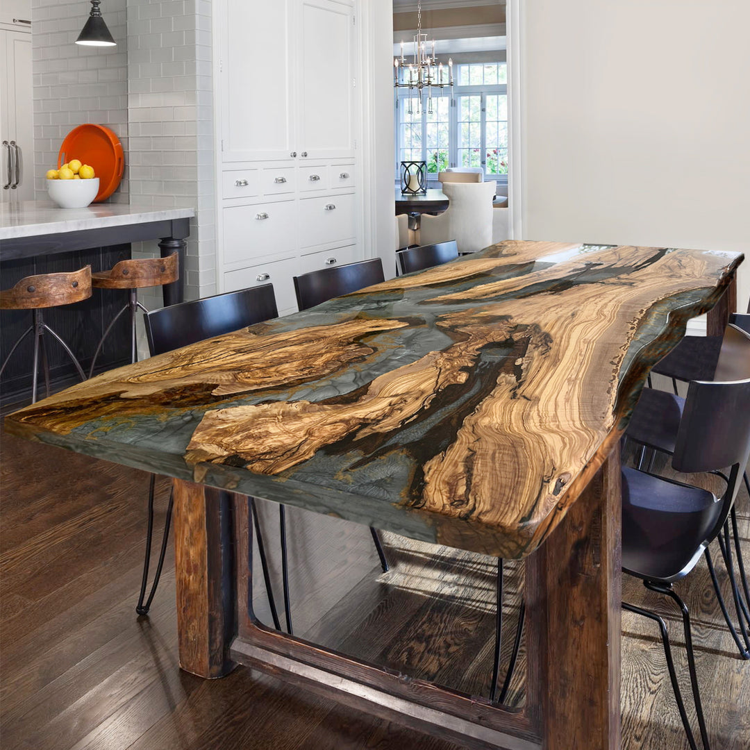 Custom Olive Grey Epoxy Resin River Table CRT-147