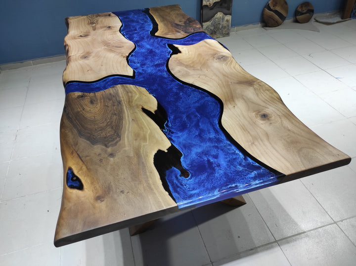 Black walnut table,epoxy table,dining table,resin table,River table,kitchen table,epoxy table top,epoxy counter top,Blue epoxy table