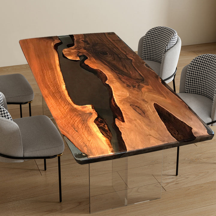 Clear Epoxy Resin
Seawave Design
Premium Quality Materials
Customizable Dining Table
Handcrafted Excellence
Solid Wood and Epoxy Resin
Decorative Elements
Bespoke Design
Dining Room