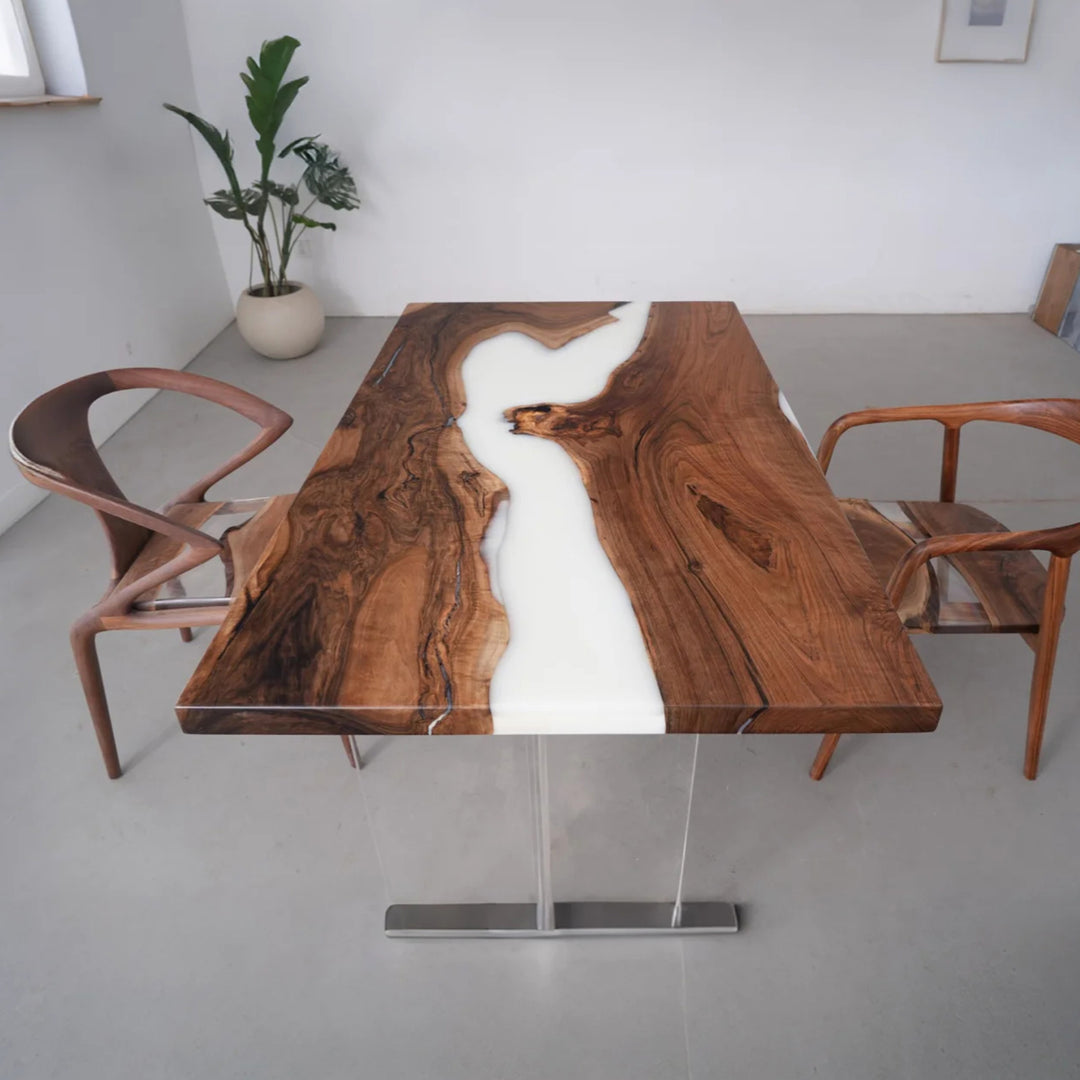 Handcrafted black walnut waterfall desk with a modern wood finish