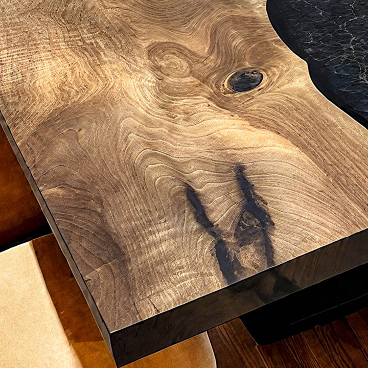 Large rectangular epoxy resin table for dining room or conference use