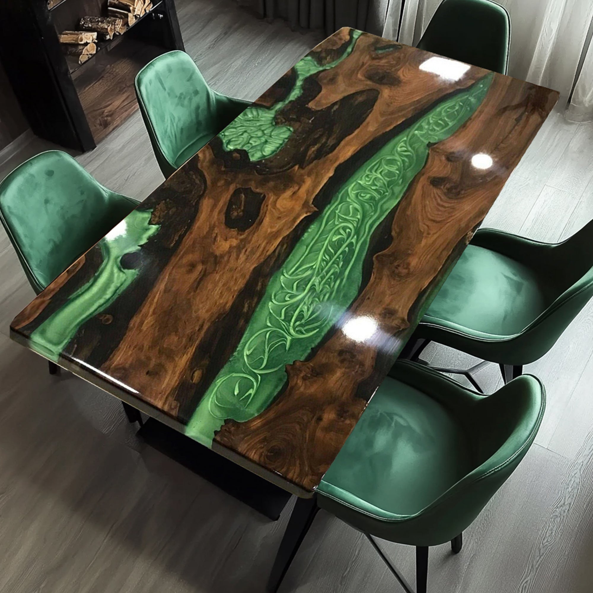 Custom Seawave Epoxy Resin River Dining Table CRT-006 – SEAWAVETABLE