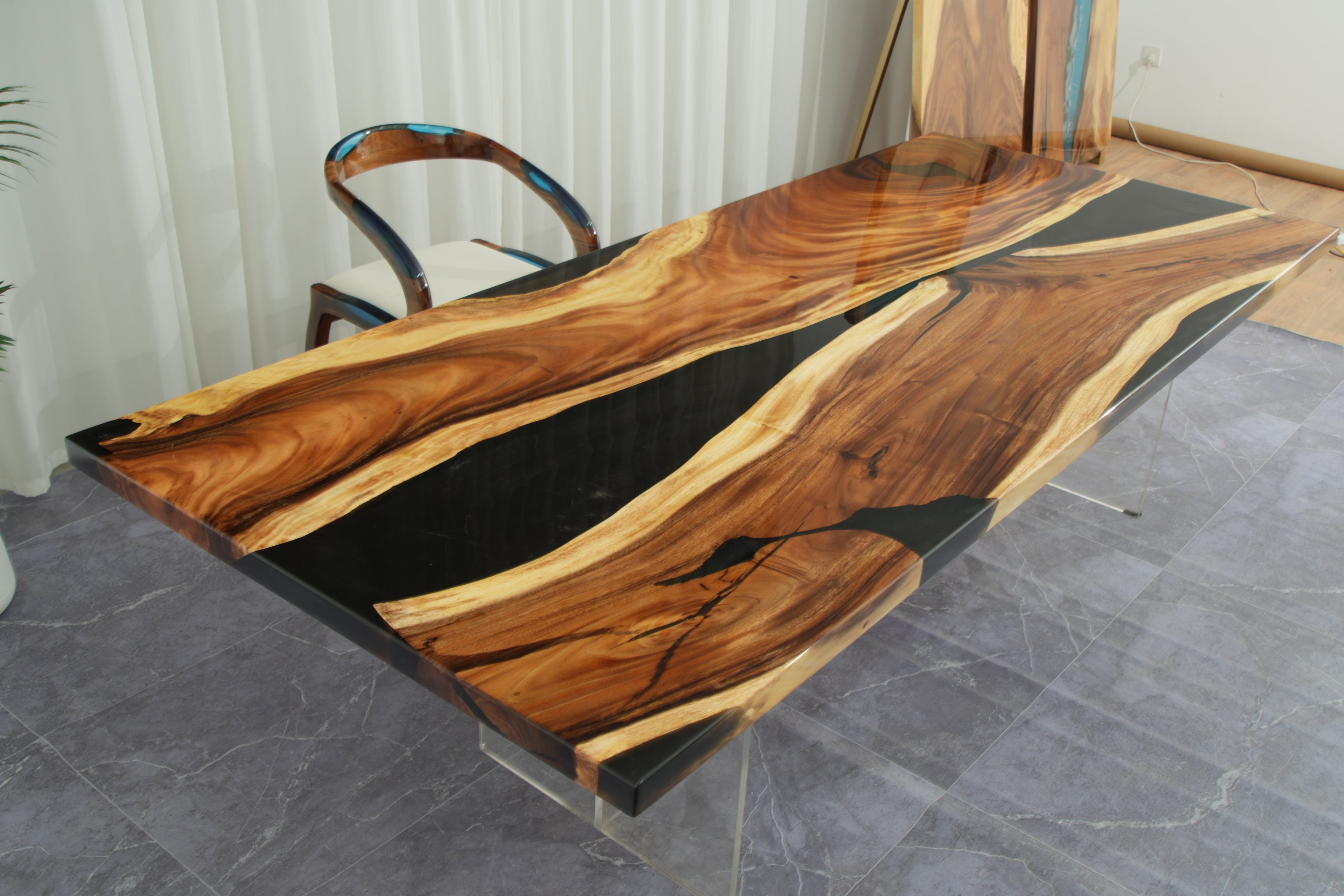 Custom Black Walnut Epoxy Table CRT-058 – SEAWAVETABLE