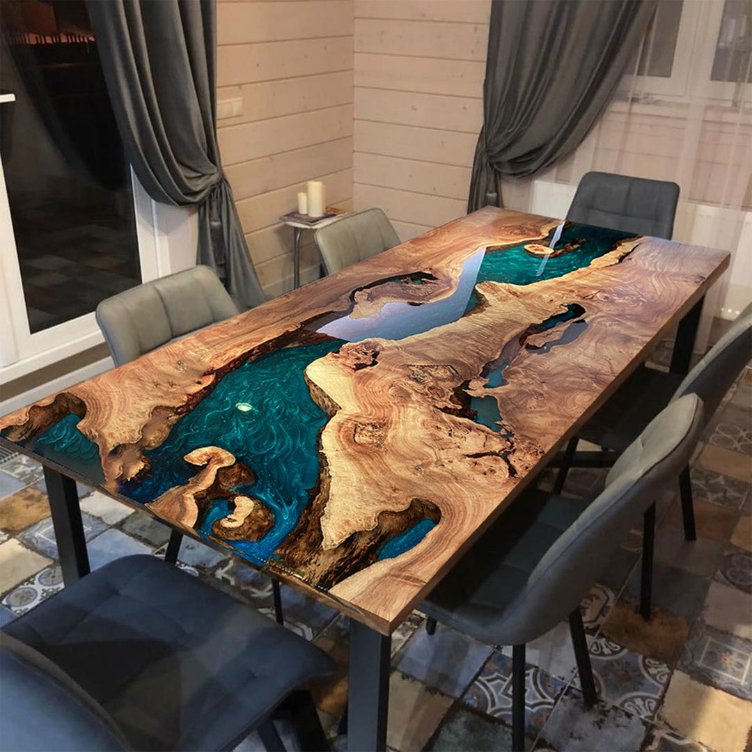 Custom Matte Straight Edge Walnut Mystic Lagoon Epoxy Table with TL-05 crt-142 60”*144”