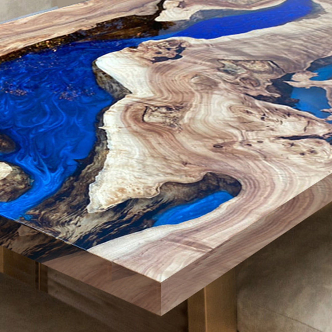 Custom Gloden Camphor and Olive Epoxy River Dining Table Tops CRT-119