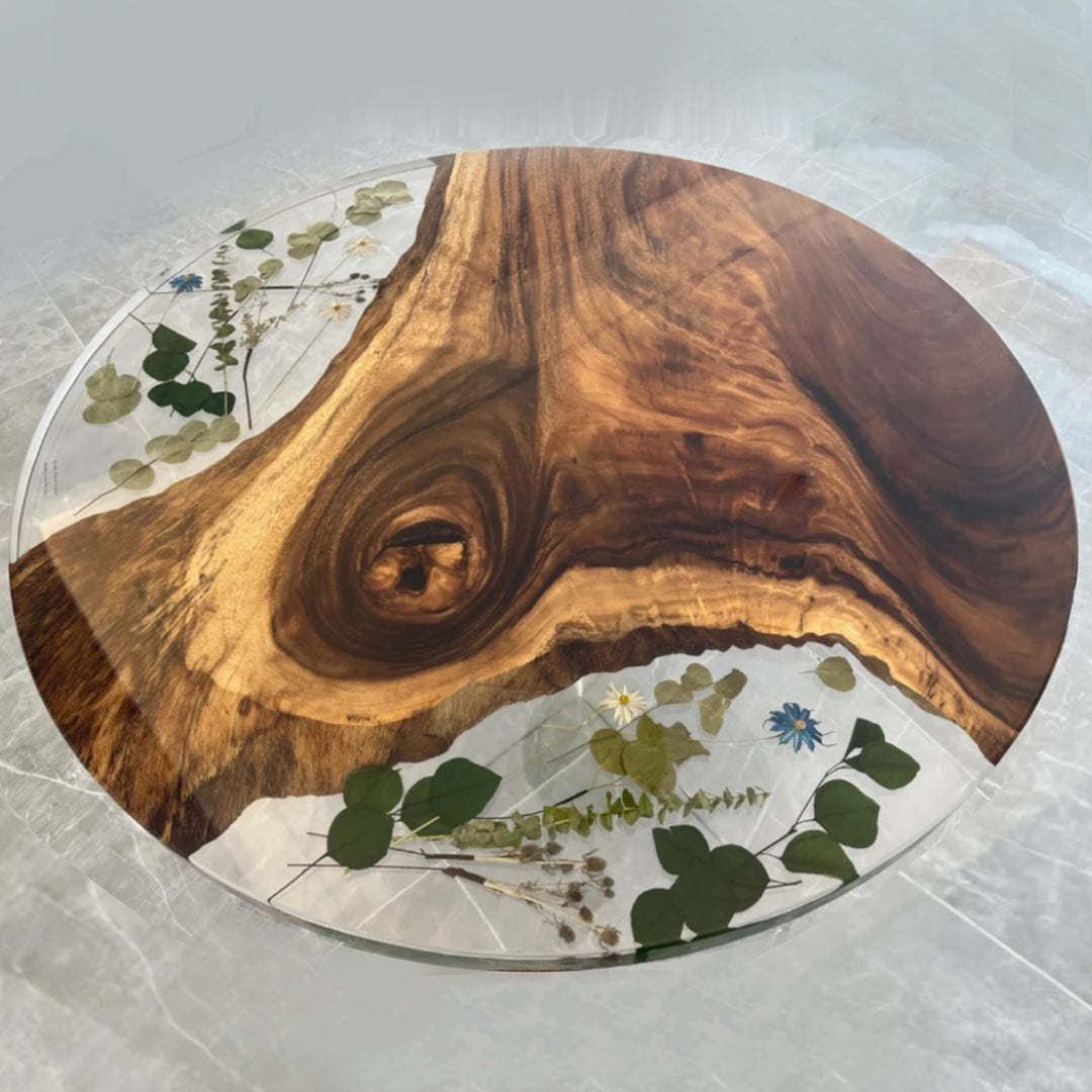 DIY Art Leaves and Epoxy Resin Round Coffee Table CRTF-002