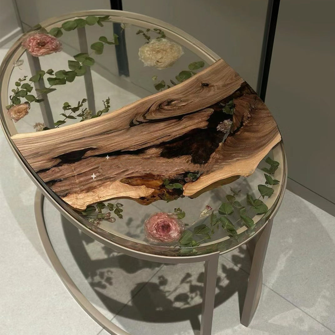 DIY Flowers and Resin Oval Side Table CRTF-003