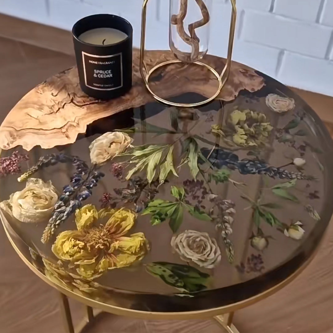 DIY Flowers and Resin Round Coffee Table CRTF-001