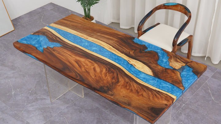 Custom Live Edge Walnut River Epoxy Tables CRT-122