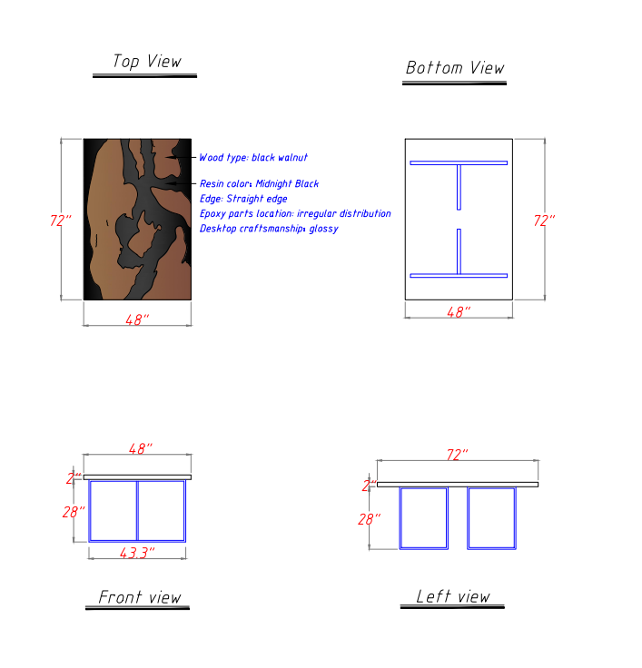 Custom handcrafted walnut and resin furniture for Denver luxury homes