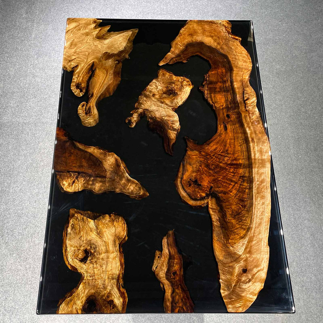 Modern luxury dining room featuring Denver Mountain Chic walnut art piece