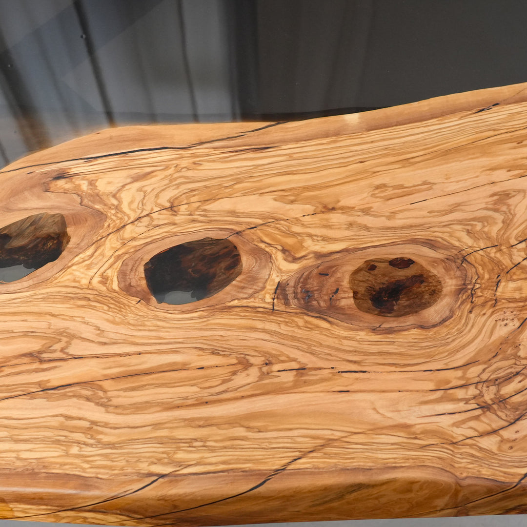 Artisan-made mountain rustic dining furniture with dramatic live edge slabs.