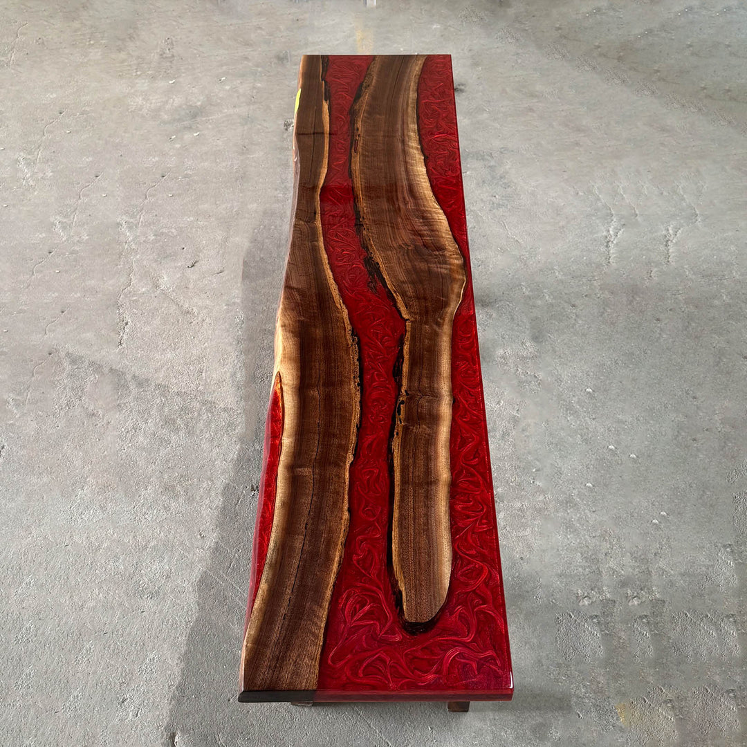 Black walnut wood bar top with glossy epoxy resin finish