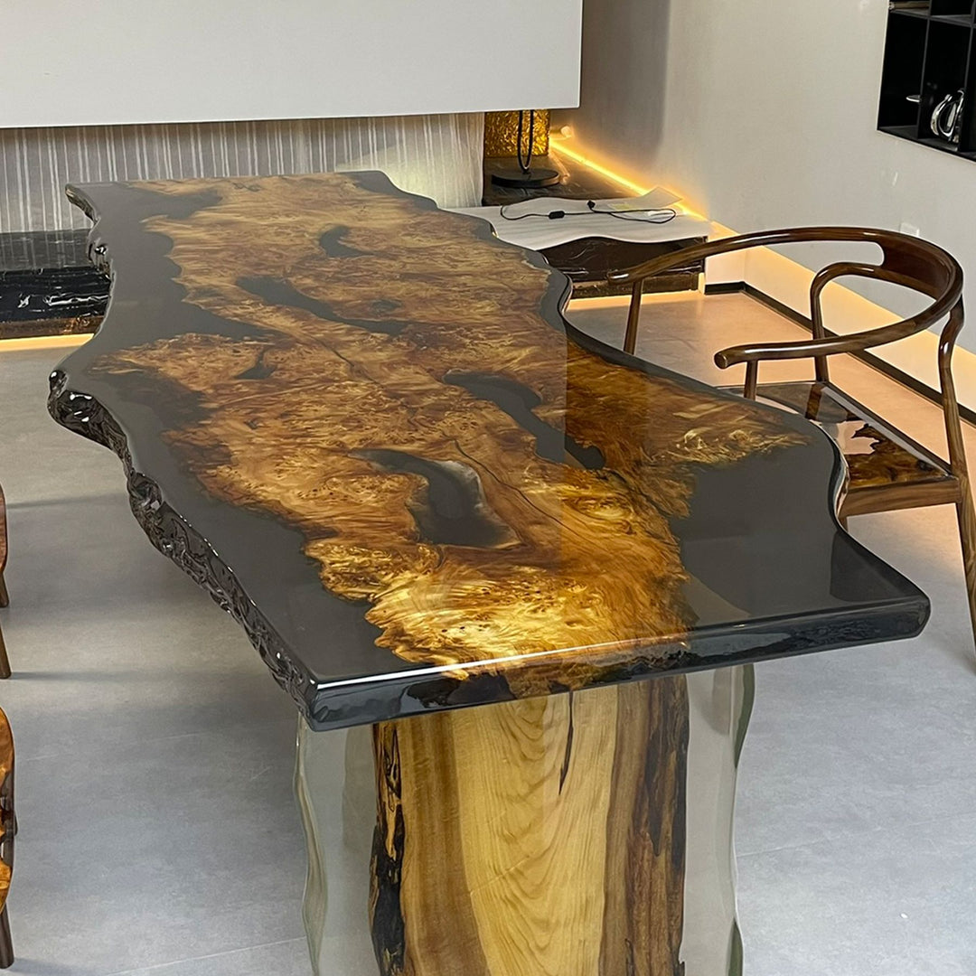 Gorgeous live - edge resin table with poplar wood and a sleek, glossy surface