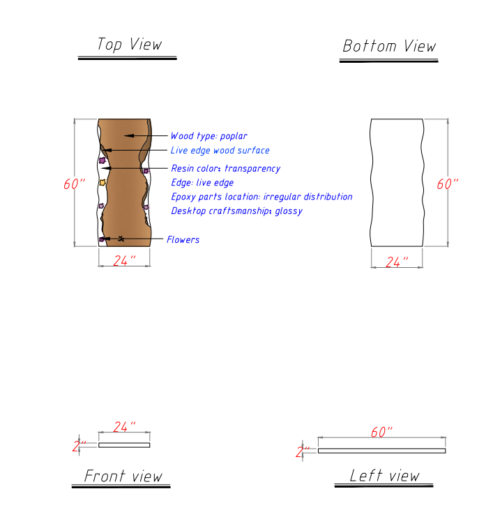 Coastal luxury resin river table with embedded flowers