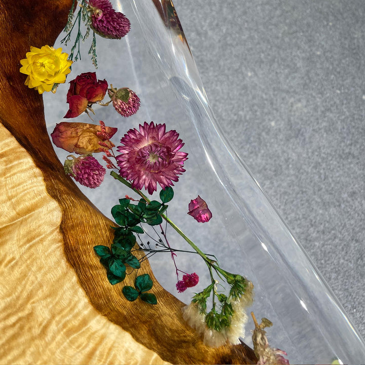 Floral epoxy river poplar dining table for beach-style interiors