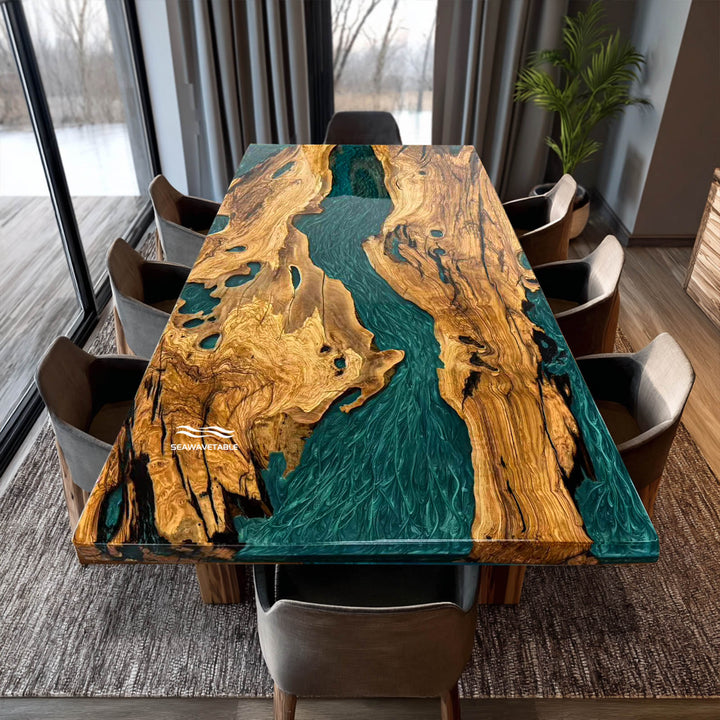 Modern resin wood furniture – large river dining table for luxury interiors