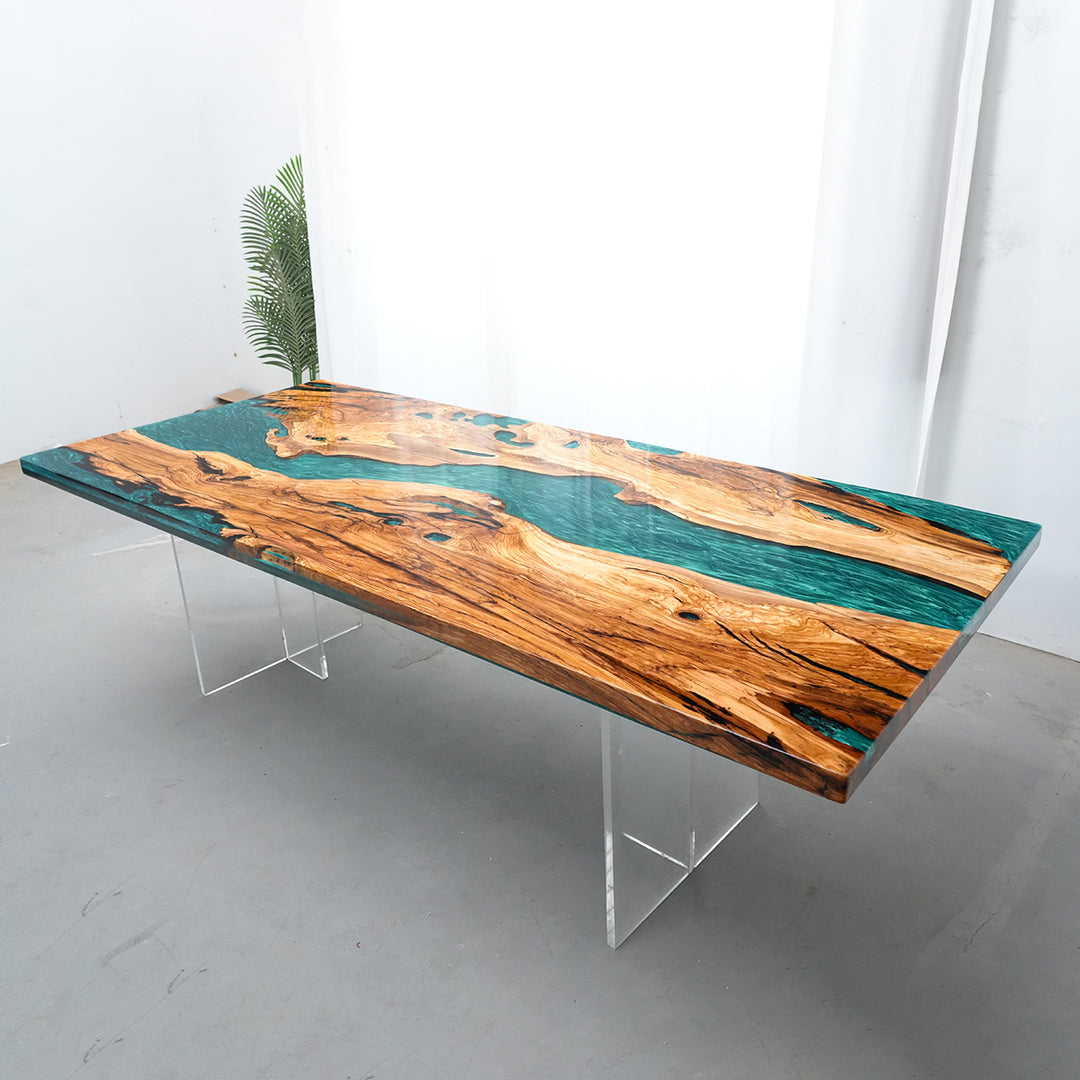 Oversized luxury dining table made from wood and resin combination