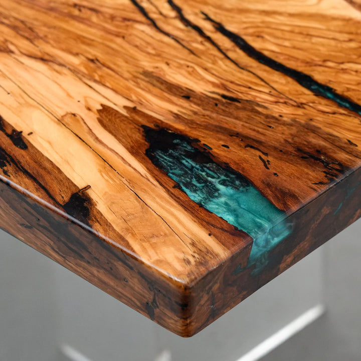 Resin and wood river dining table with elegant polished surface
