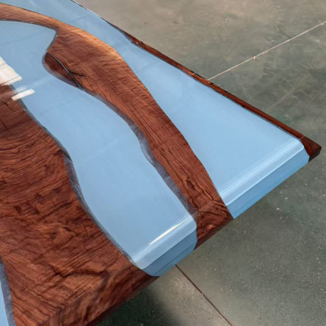 Tropical luxury black walnut river table with artistic epoxy design