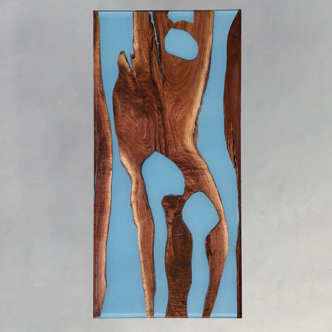 Handcrafted black walnut epoxy river table inspired by Hawaii