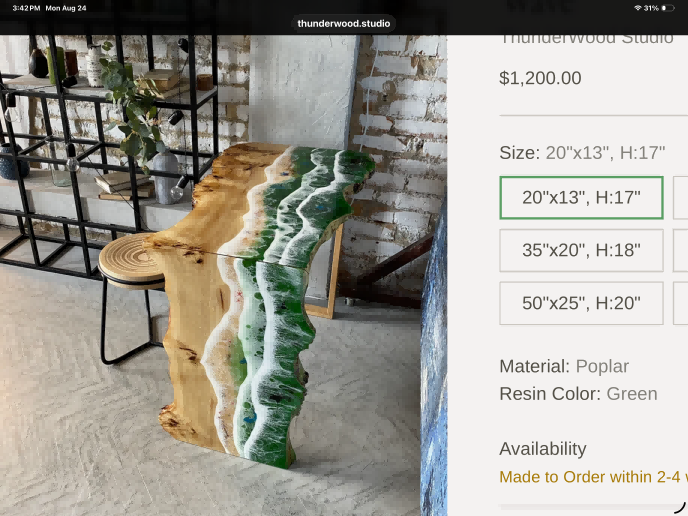 Custom 108" × 60" Beech Ocean Serenity Waterfall Dining Table – 50% Deposit