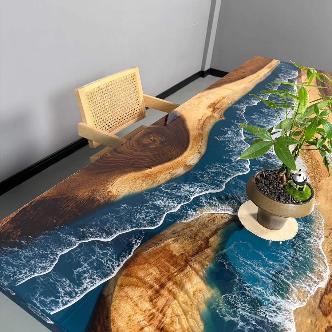 One-of-a-kind handcrafted coastal resin river dining table