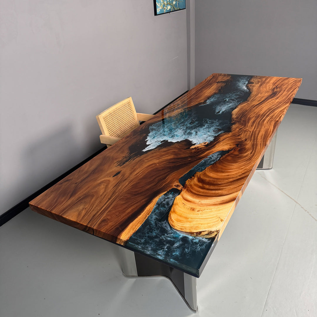 Artistic ocean style epoxy resin river dining table